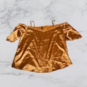 SHEIN Curve Golden Faux Satin Off-Shoulder Blouse - Like New Condition